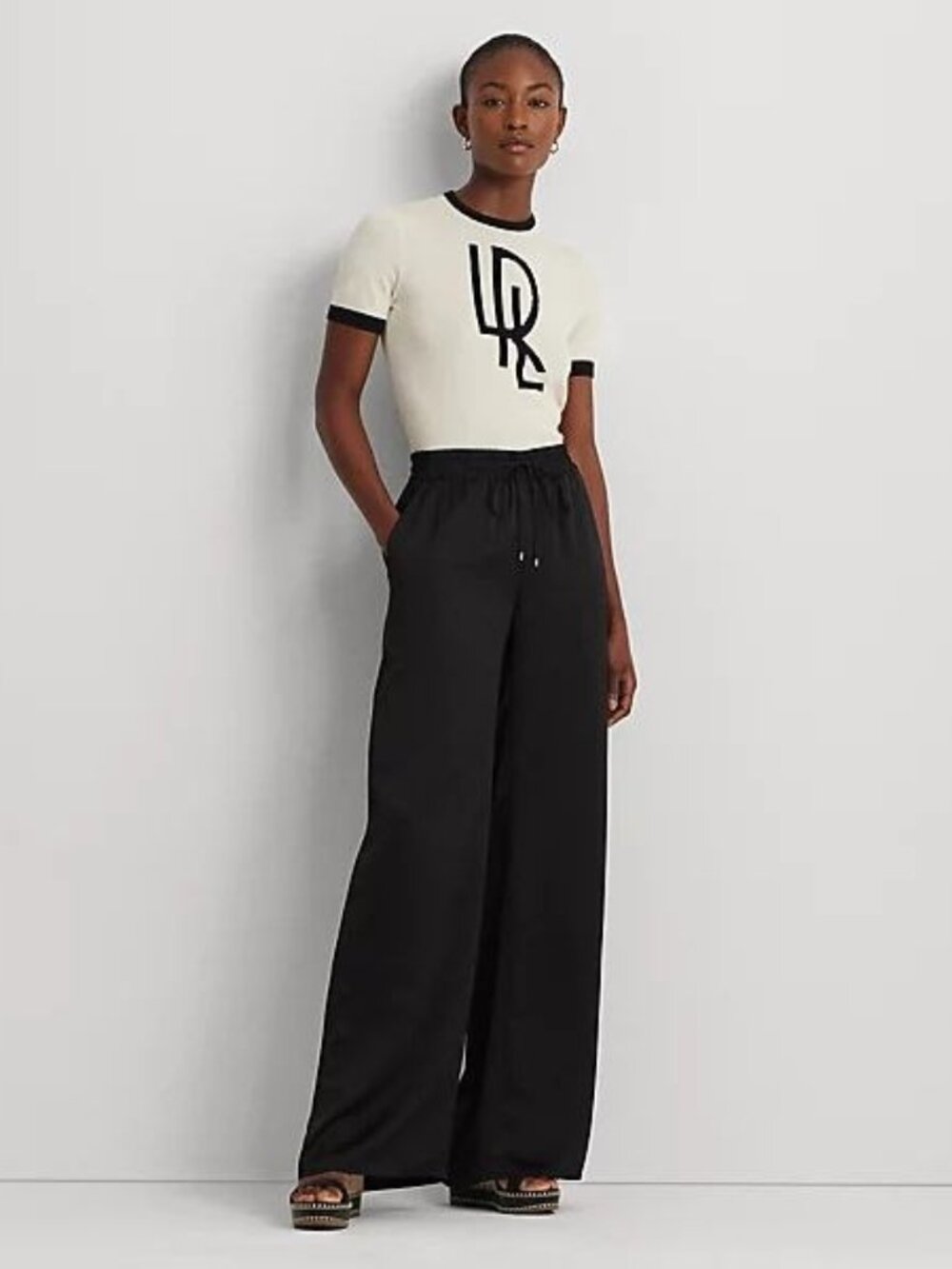 $165 Lauren Ralph Lauren Satin Charmeuse Wide-Leg Pant Black Size M